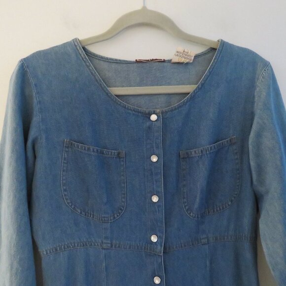 VINTAGE NEVADA JEANSWEAR Light Denim Pearl Snap Maxi Dress - Size 10 - Picture 4 of 15